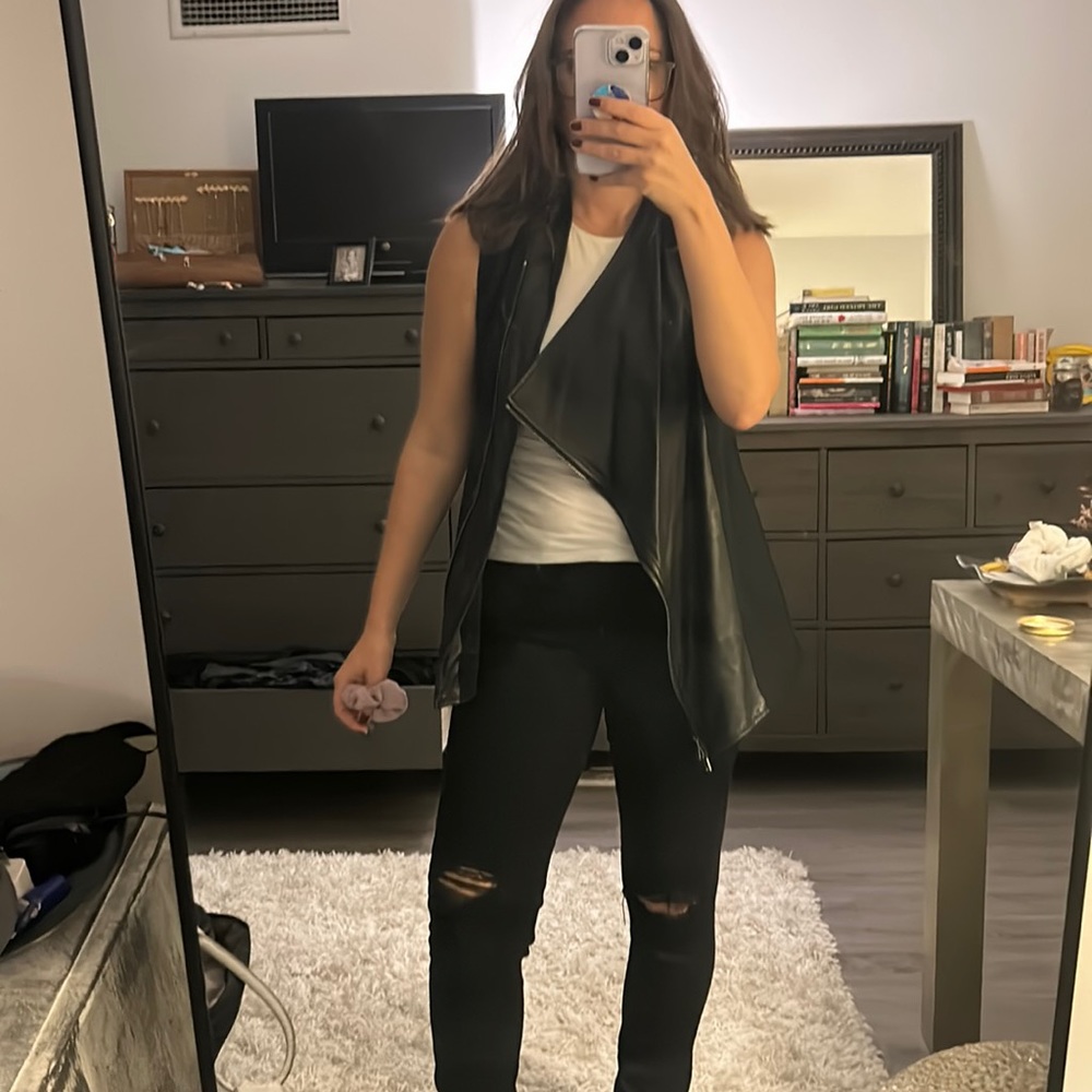 DKNY Black Leather and Cotton Vest